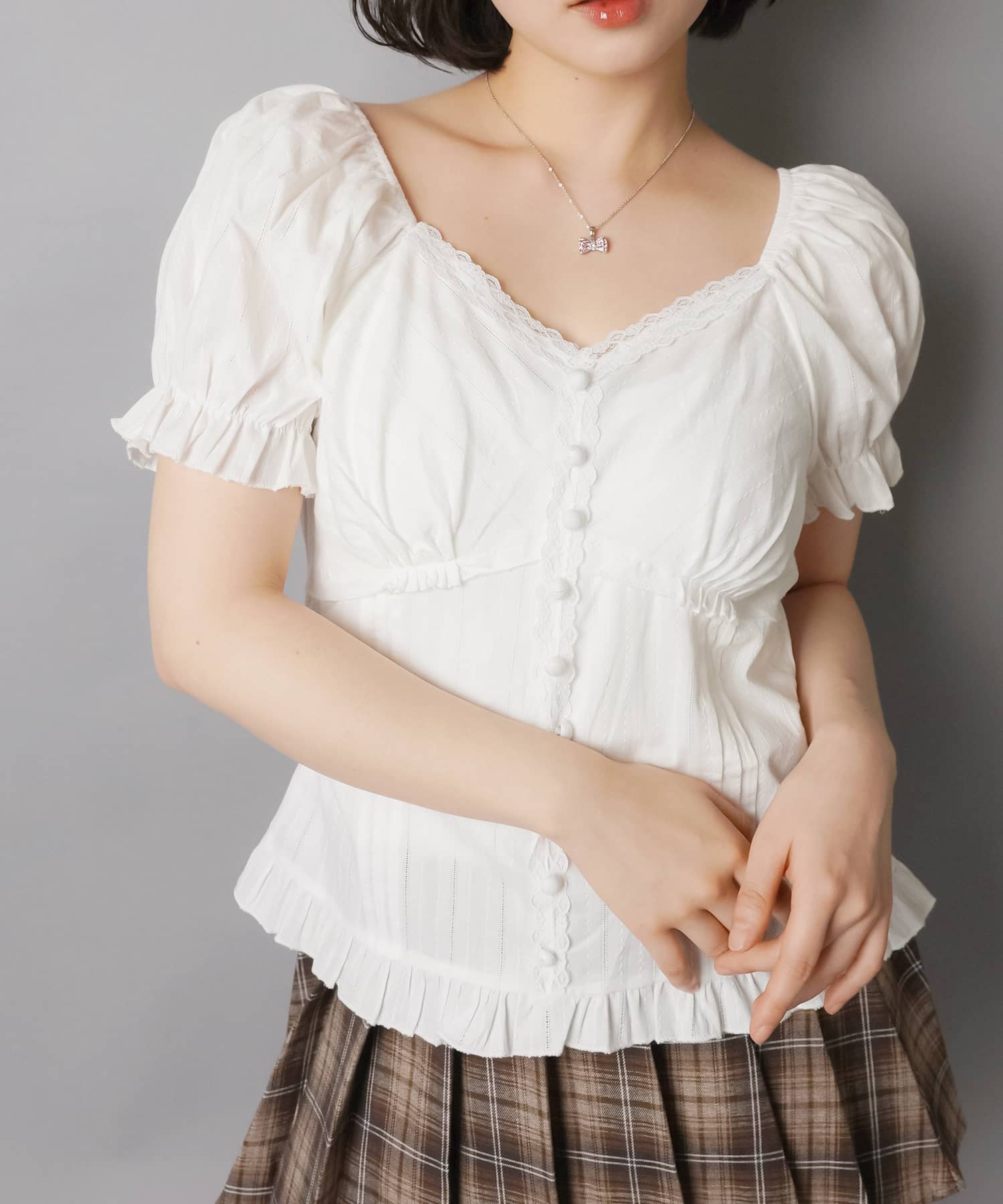 パフスリーブ半袖ブラウス/タックフリル | SPINNS WEB STORE | SPINNS