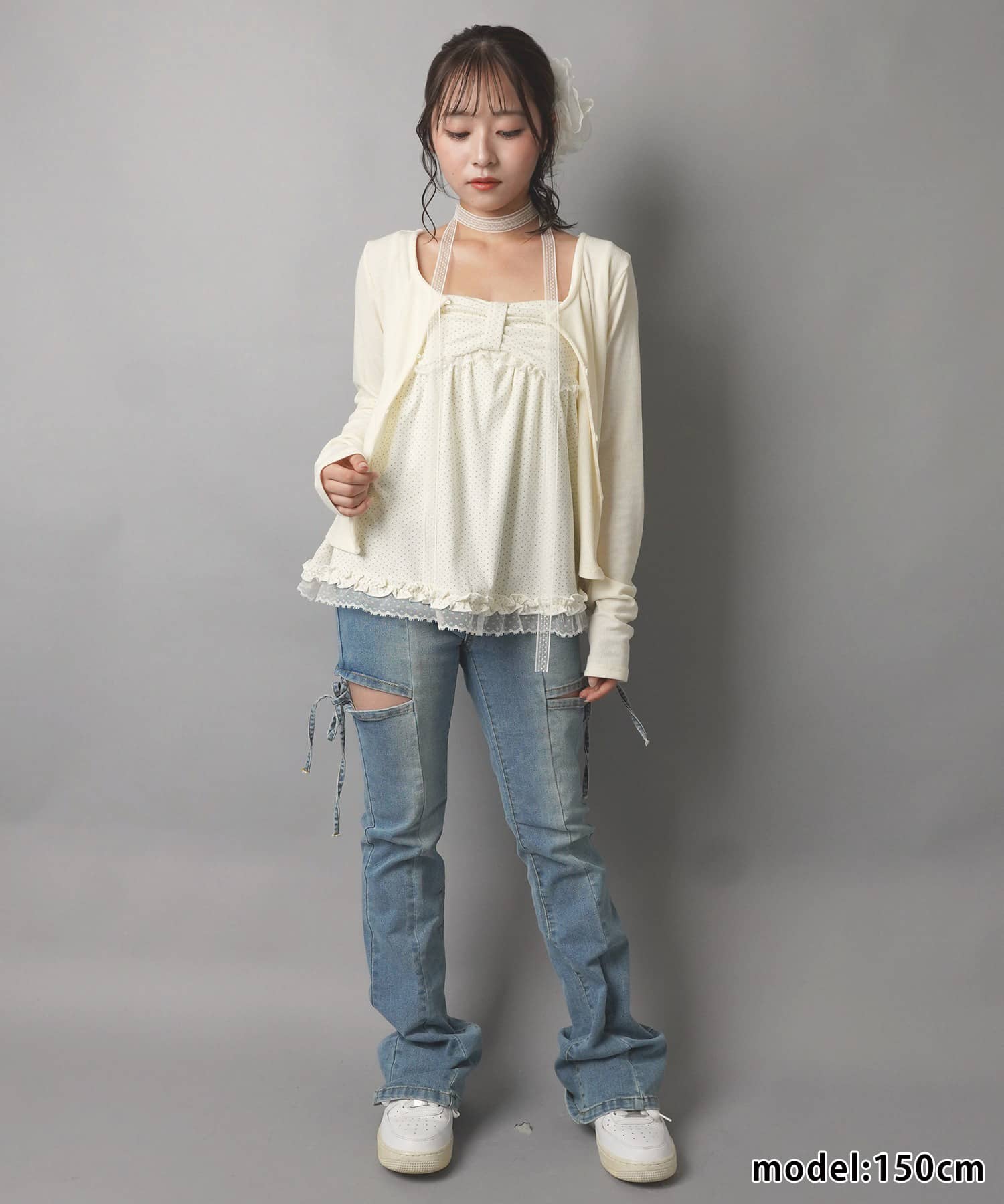 デニムフレアパンツ/サイドカットリボン | SPINNS WEB STORE | SPINNS
