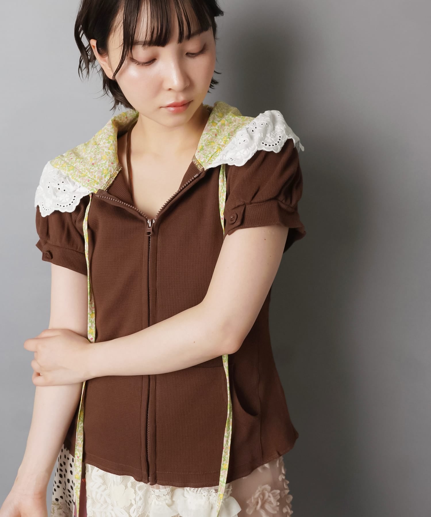 ワッフル半袖パーカー/フラワー/#NEO森ガール | SPINNS WEB STORE