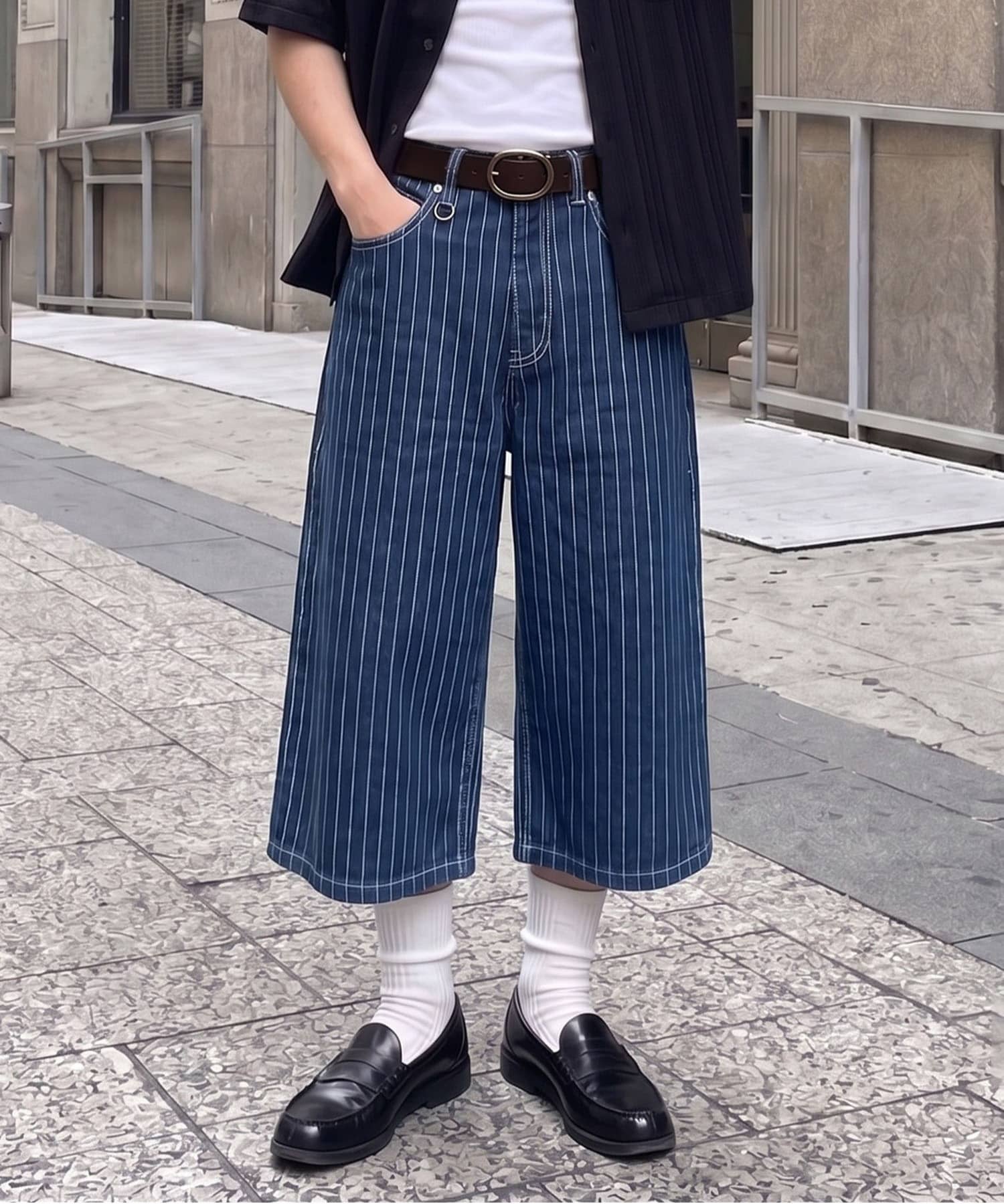 デニムピンストライプジョーツハーフパンツ/ユニセックス | SPINNS WEB