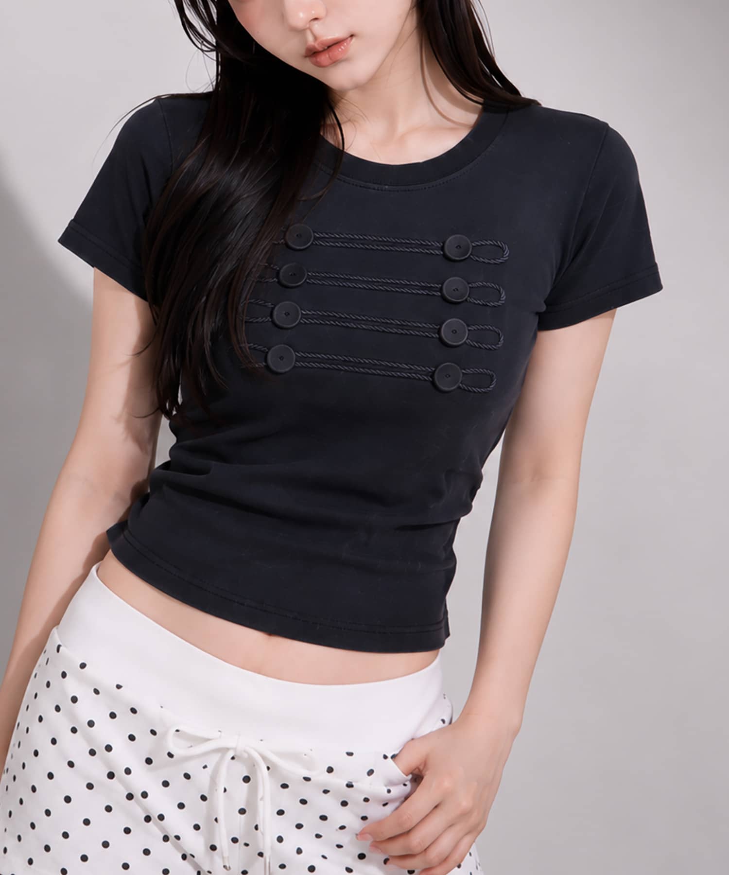 半袖Tシャツ/ナポレオンボタン/#韓国ガーリー