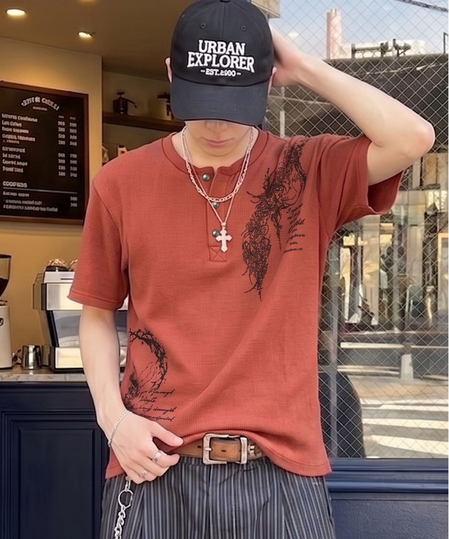 短丈ヘンリーネックサーマルTシャツ/サイドプリント | SPINNS WEB