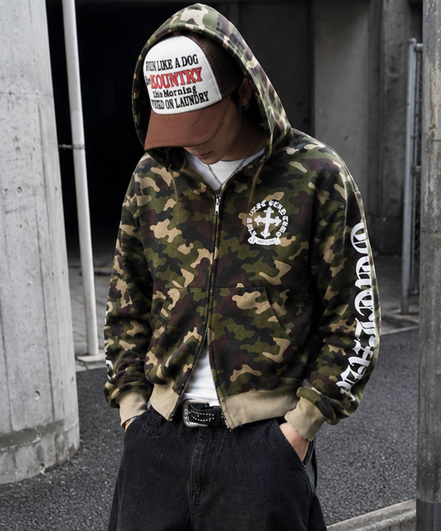 と【希少】DEATH REVIVE ブラック パーカー Sサイズ 短丈ダブルジップパーカー/クロス/ユニセックス | SPINNS WEB STORE