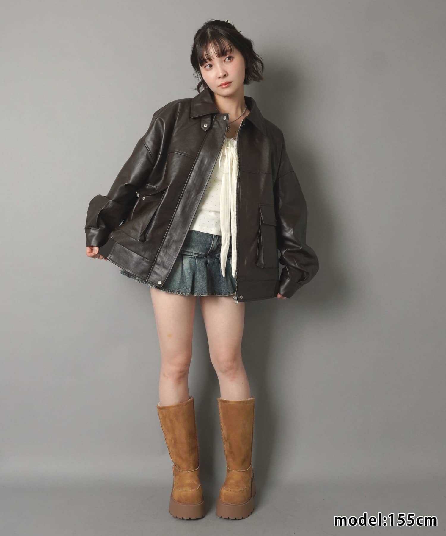 【にき】ヴィンテージ合皮ジップアップ2wayジャケット+ストレートパンツ 合皮A2ジャケット/フェイクファー襟付き | SPINNS WEB STORE | SPINNS